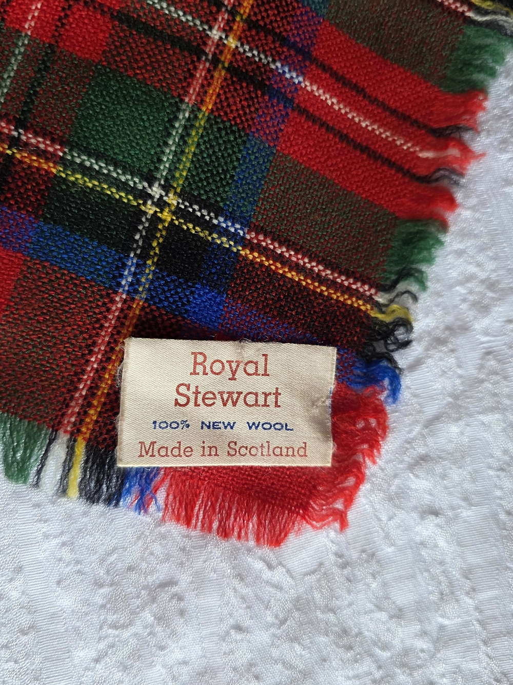 Royal Stewart Tartan Plaid Wool Scarf Made in Scotland. Pure New Wool. Vintage.